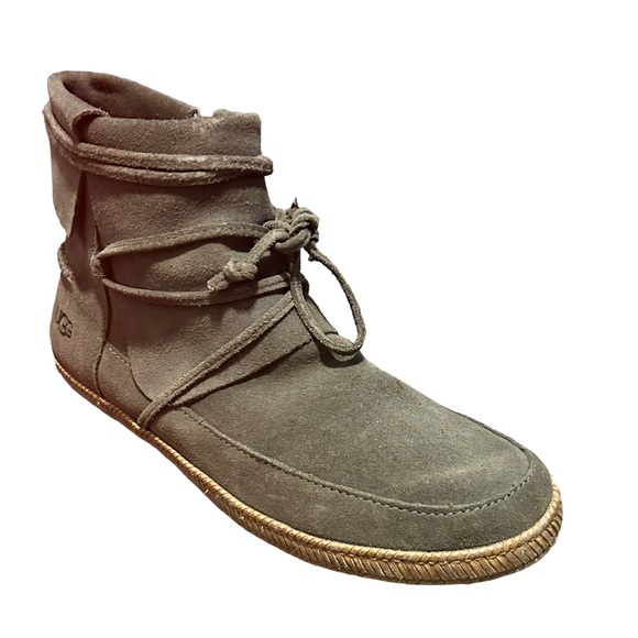 UGG Women's Dark Gray Suede Moccasin/Nomad Lace Up SIde ZIp Ankle Bootie-Size 8 - Picture 1 of 7